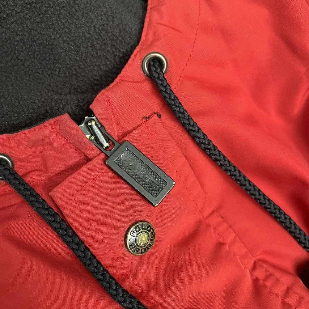 Polo Sport Ralph Lauren Jacket Men L Red Black Fleece Nylon Hooded Vintage 90s